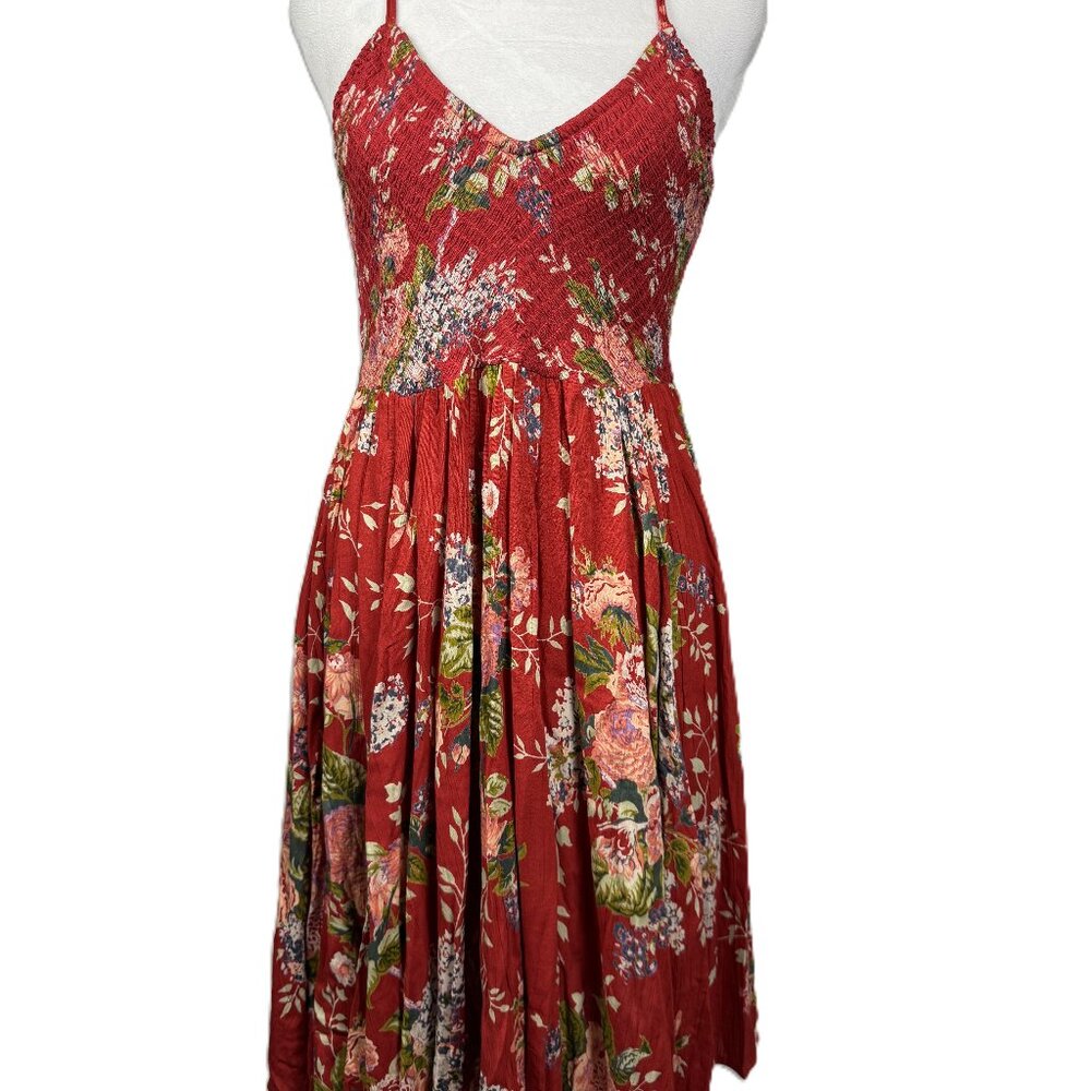 EUC Angie Red Floral Sundress Adjustable Straps Rayon Size Large- Cute!